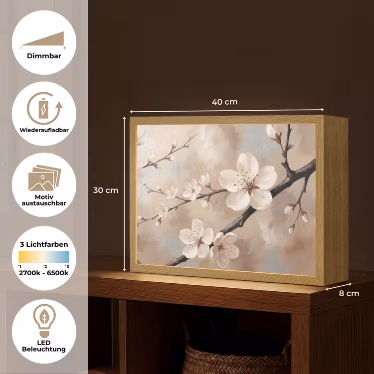 Bloesem - Takken - Schilderij - Beige - Serene Light Box met batterij (Wandlamp) middel -USP_websiteoverzichtDE