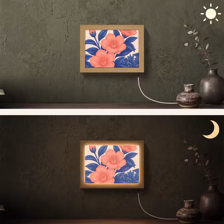 Lightbox - Wandleuchte - Blüten – Blätter – Botanik - Bloemen - Bladeren - Botanisch Light Box met kabel (Wandlamp) klein