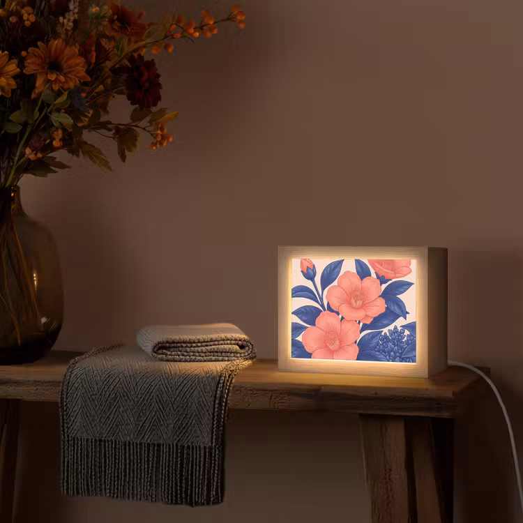 Lightbox - Wandleuchte - Blüten – Blätter – Botanik - Bloemen - Bladeren - Botanisch Light Box met kabel (Wandlamp) klein