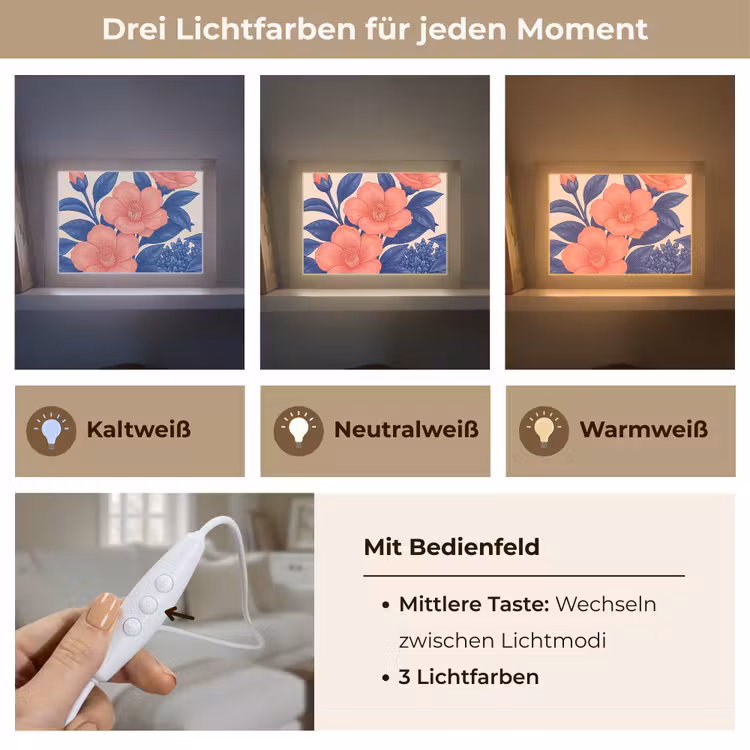Lightbox - Wandleuchte - Blüten – Blätter – Botanik - Bloemen - Bladeren - Botanisch Light Box met kabel (Wandlamp) klein