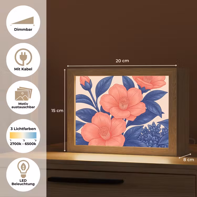 Lightbox - Wandleuchte - Blüten – Blätter – Botanik - Bloemen - Bladeren - Botanisch Light Box met kabel (Wandlamp) klein