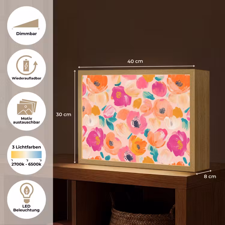 Bloesems - Vrolijk - Kleurrijk Light Box met batterij (Wandlamp) middel 907 -USP_websiteoverzichtDE
