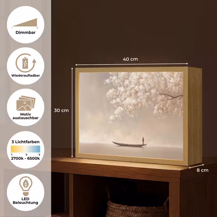 Bloesems - Wit - Boot - Minimalistisch Light Box met batterij (Wandlamp) middel -USP_websiteoverzichtDE