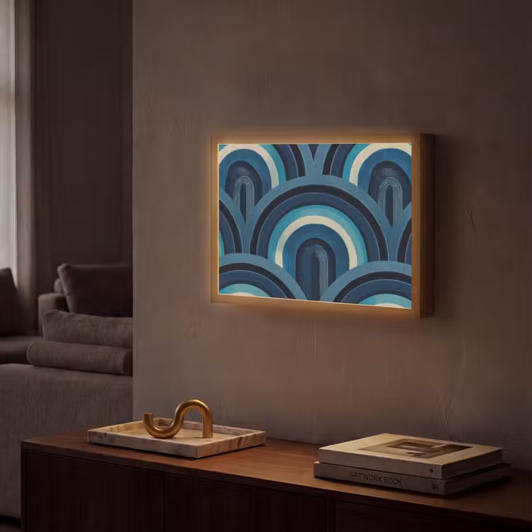 Bogen - Geometrisch - Patroon - Blauw - Retro Light Box met batterij (Wandlamp) middel 907 -sfeer1