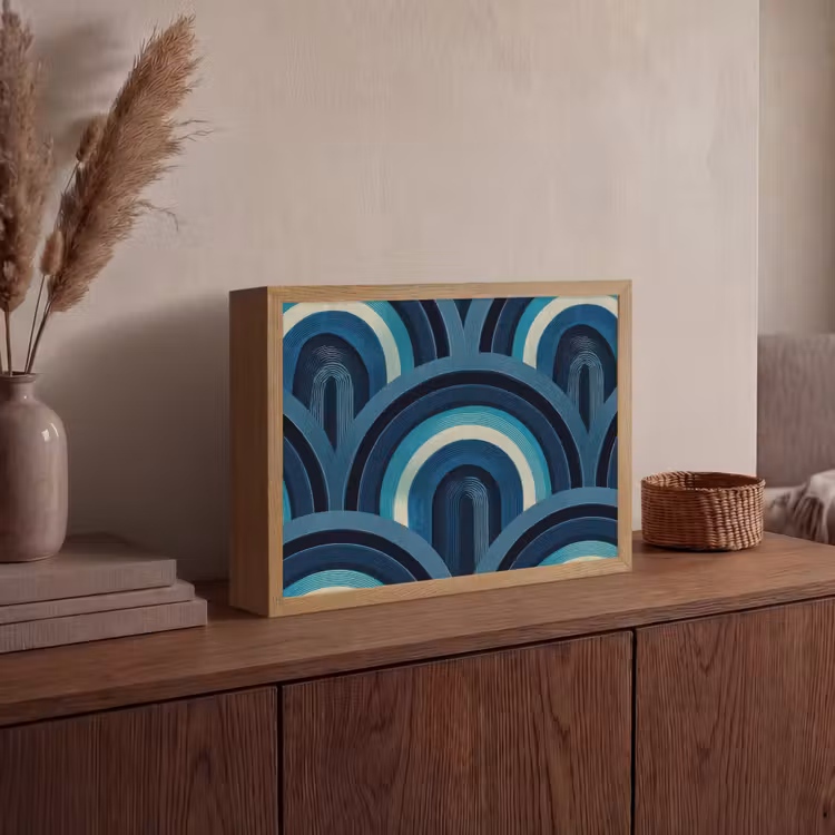 Bogen - Geometrisch - Patroon - Blauw - Retro Light Box met batterij (Wandlamp) middel 907 -sfeer2