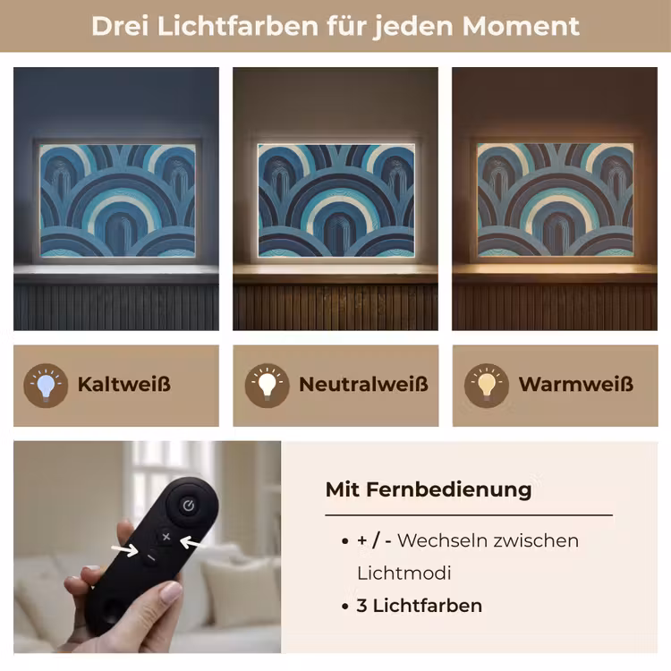 Bogen - Geometrisch - Patroon - Blauw - Retro Light Box met batterij (Wandlamp) middel 907 -USP_lichtkleurDE