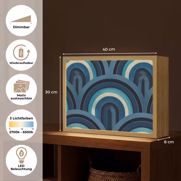 Bogen - Geometrisch - Patroon - Blauw - Retro Light Box met batterij (Wandlamp) middel 907 -USP_websiteoverzichtDE