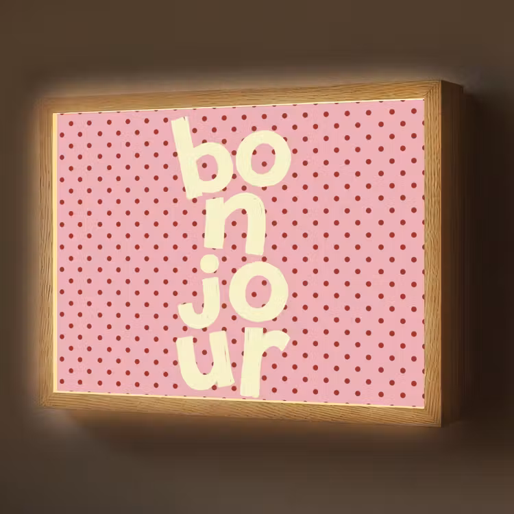 Bonjour - Stippen - Roze- Geel Light Box met batterij (Wandlamp) middel -z3d_website