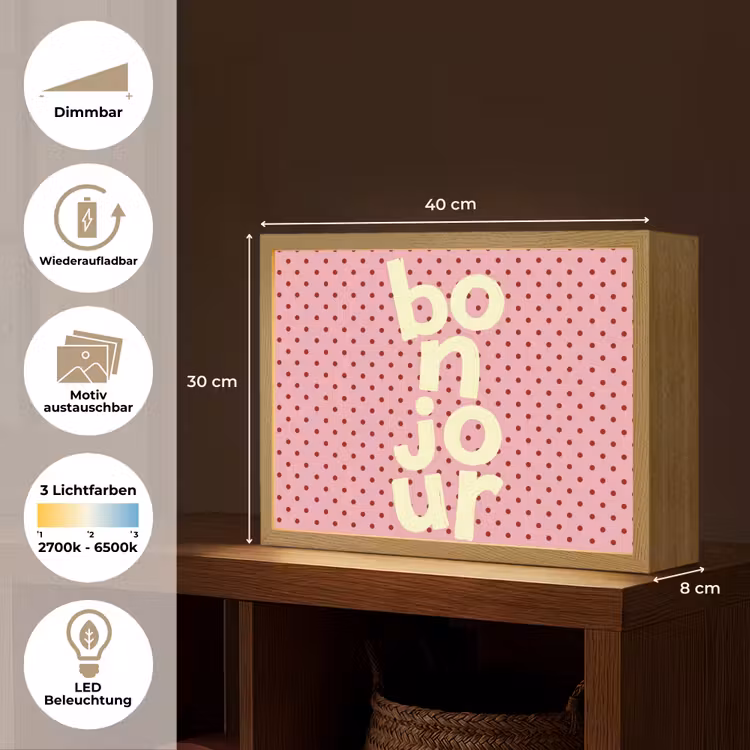 Bonjour - Stippen - Roze- Geel Light Box met batterij (Wandlamp) middel -USP_websiteoverzichtDE