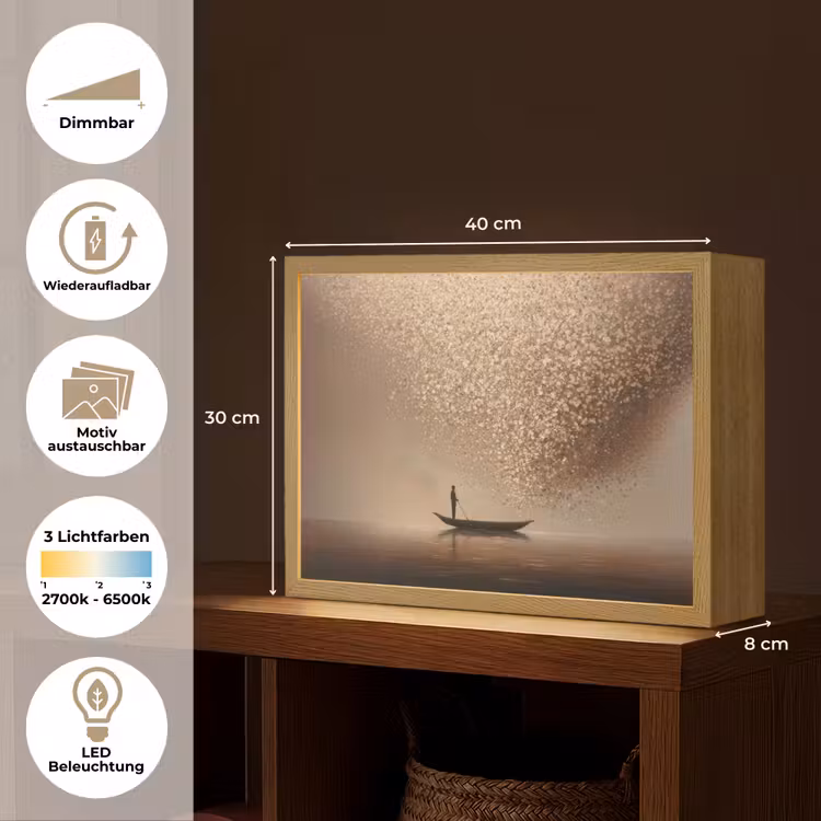 Bootje - Blaadjes - Goud - Water Light Box met batterij (Wandlamp) middel -USP_websiteoverzichtDE