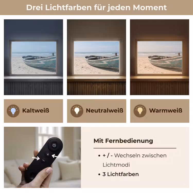 Boot - Zandstrand - Zee Light Box met batterij (Wandlamp) middel -USP_lichtkleurDE