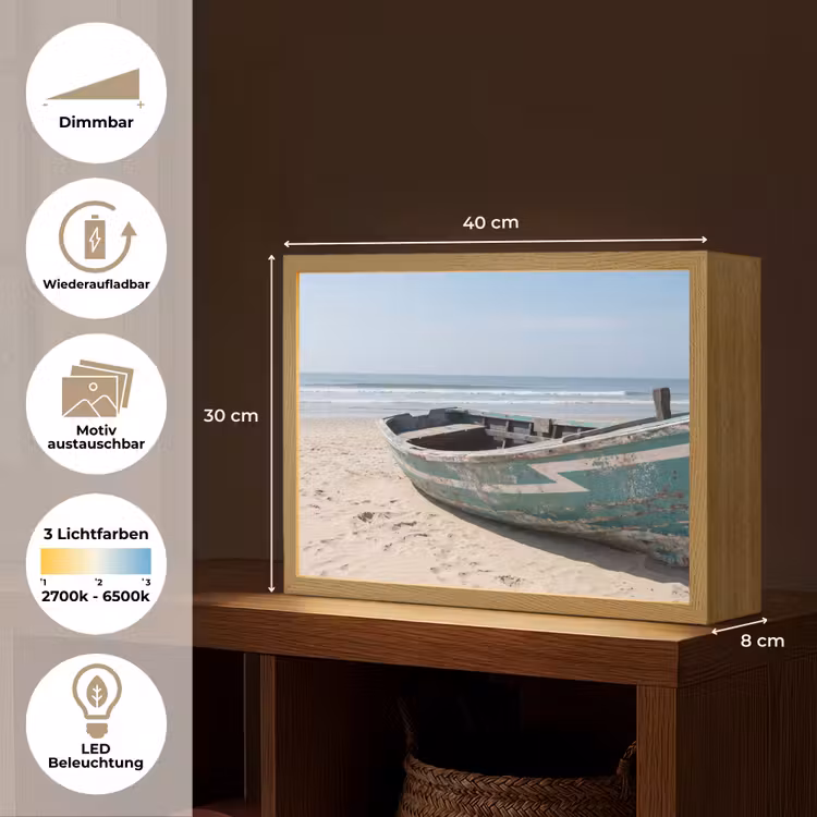 Boot - Zandstrand - Zee Light Box met batterij (Wandlamp) middel -USP_websiteoverzichtDE