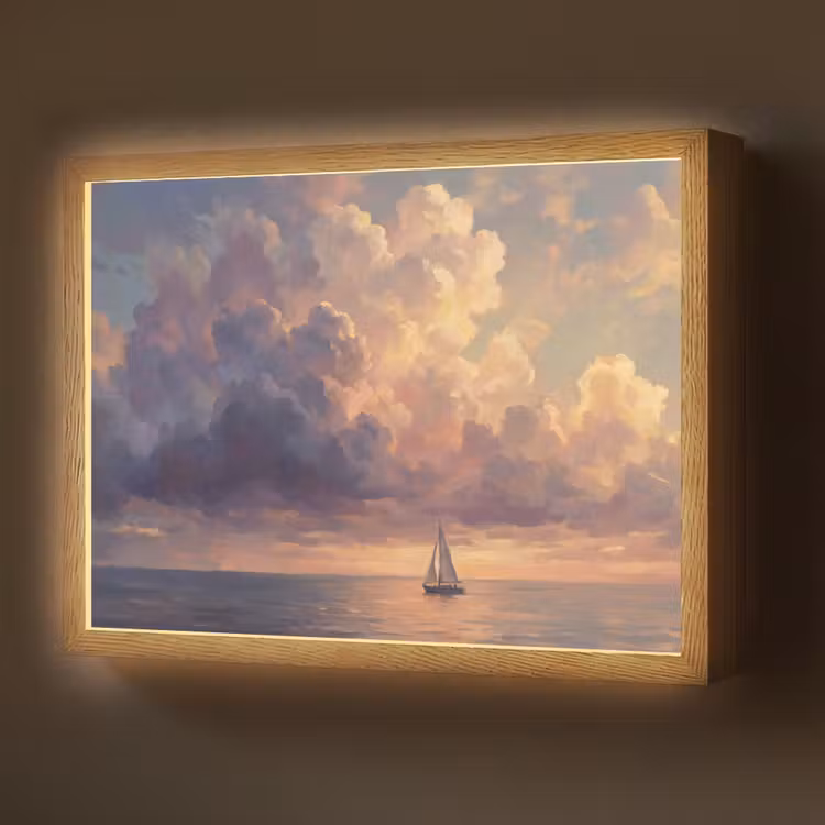 Boot - Zonsondergang - Zee - Natuur - Goud Light Box met batterij (Wandlamp) middel -z3d_website