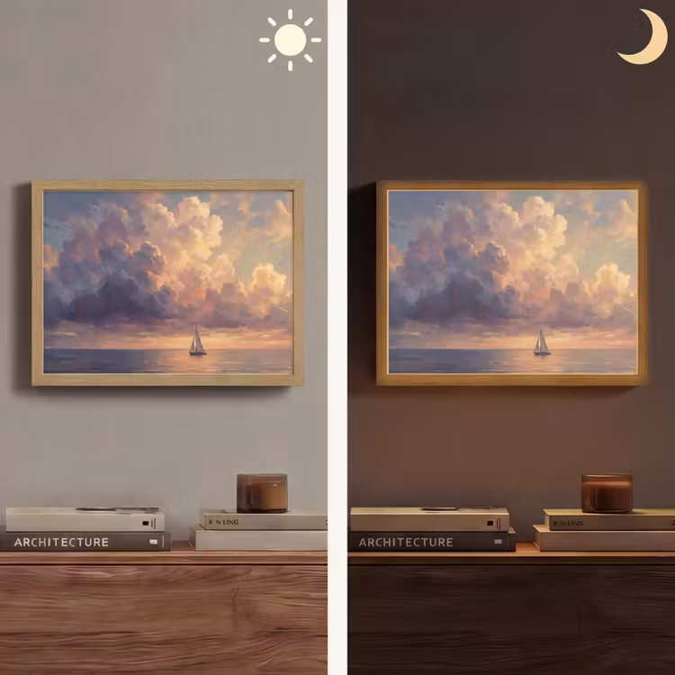 Boot - Zonsondergang - Zee - Natuur - Goud Light Box met batterij (Wandlamp) middel -sfeer3
