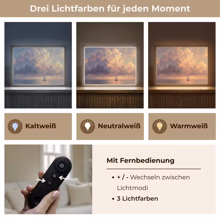Boot - Zonsondergang - Zee - Natuur - Goud Light Box met batterij (Wandlamp) middel -USP_lichtkleurDE