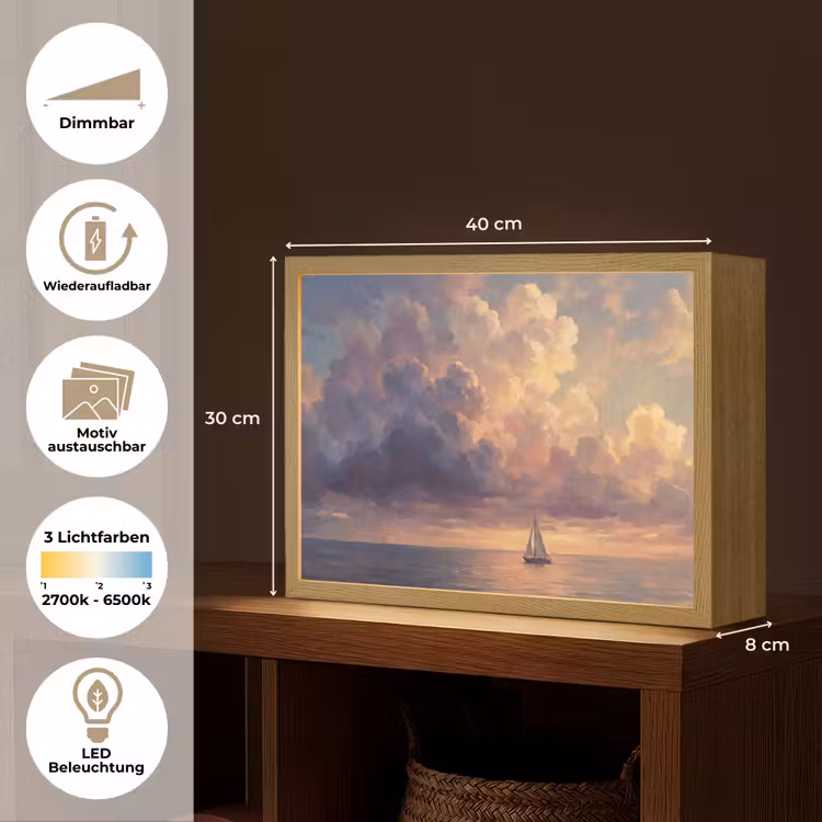 Boot - Zonsondergang - Zee - Natuur - Goud Light Box met batterij (Wandlamp) middel -USP_websiteoverzichtDE