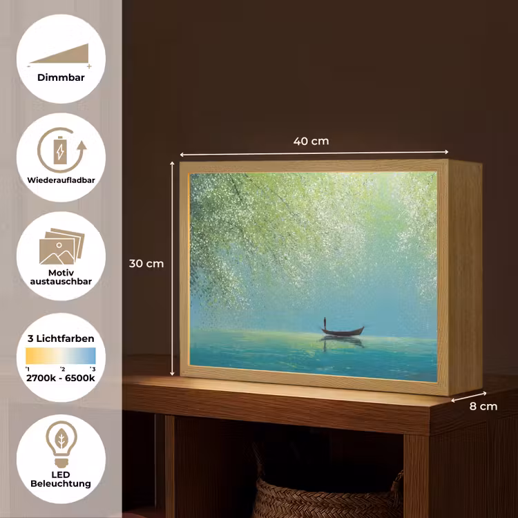 Bootje - Water - Bladeren - Bloesems Light Box met batterij (Wandlamp) middel -USP_websiteoverzichtDE