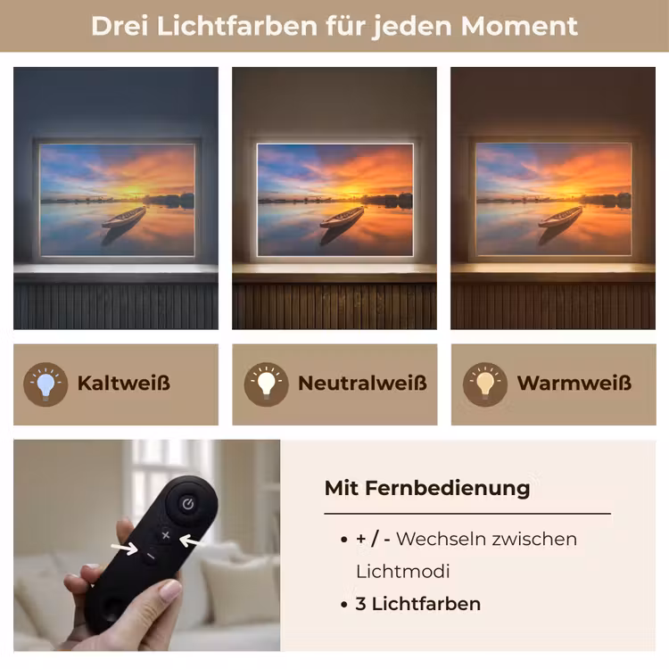 Boot - Water - Zonsondergang - Oranje - Water Light Box met batterij (Wandlamp) middel -USP_lichtkleurDE