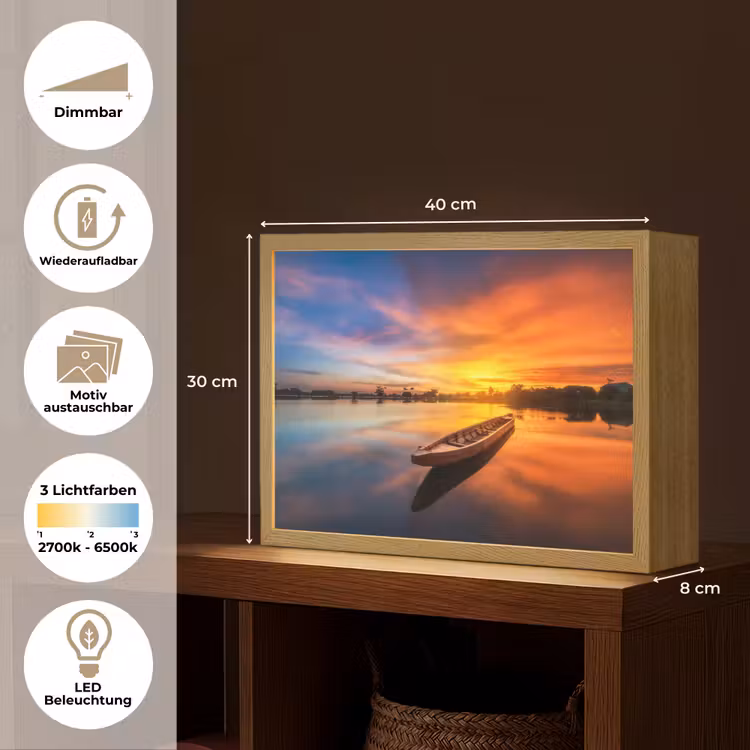 Boot - Water - Zonsondergang - Oranje - Water Light Box met batterij (Wandlamp) middel -USP_websiteoverzichtDE