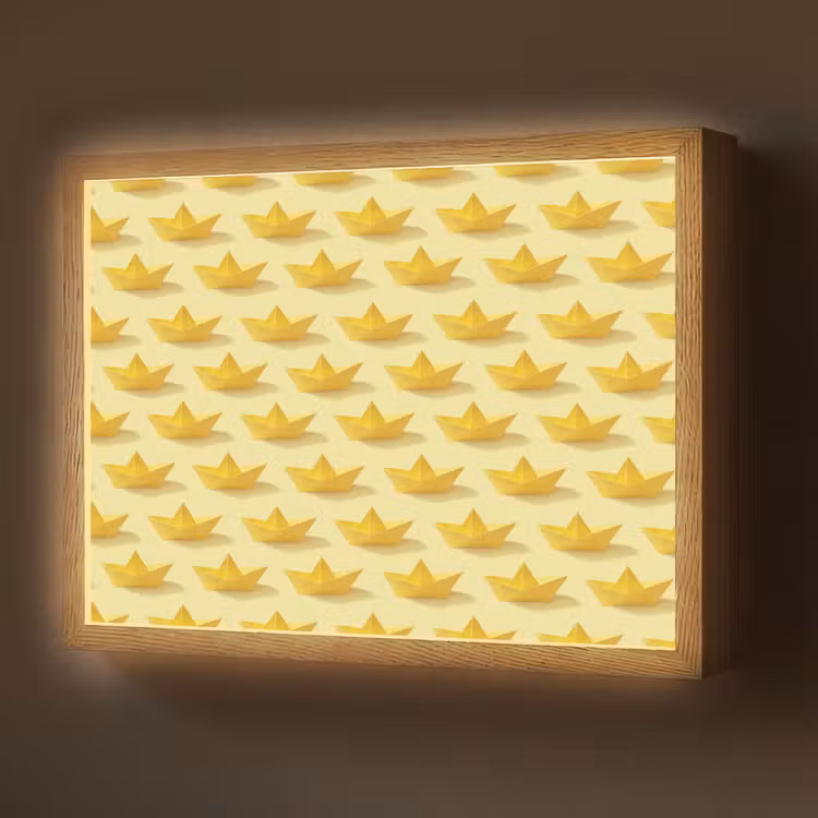 Bootjes - Origami - Creatief - Geel Light Box met batterij (Wandlamp) middel 907 -z3d_website