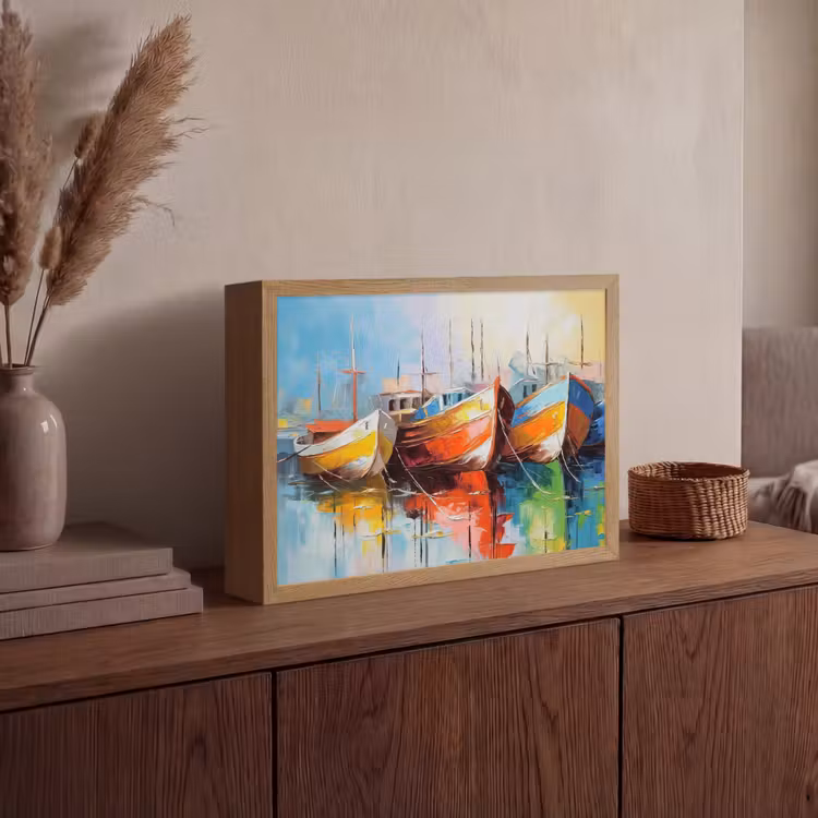 Boten - Kunst - Kleuren - Schilderij Light Box met batterij (Wandlamp) middel -sfeer2