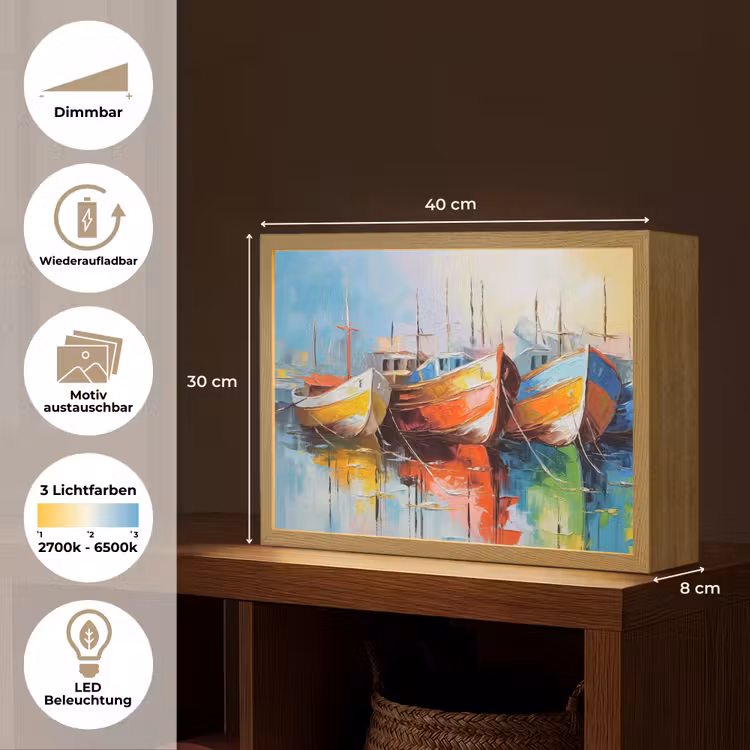 Boten - Kunst - Kleuren - Schilderij Light Box met batterij (Wandlamp) middel -USP_websiteoverzichtDE