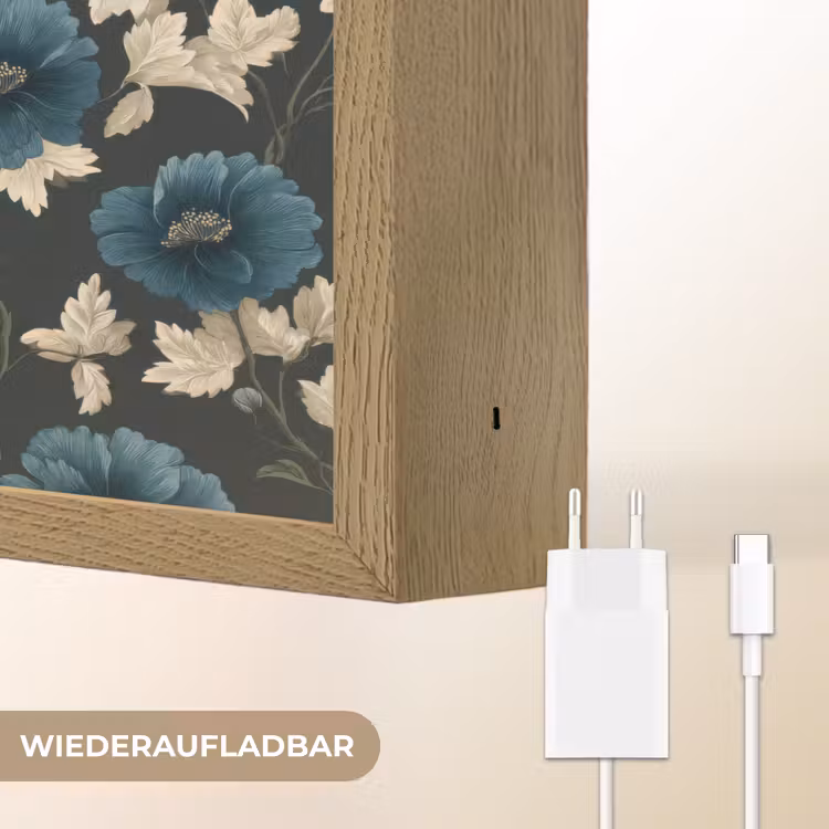 Botanisch - Bloemen - Blauw Light Box met batterij (Wandlamp) middel 907 -USP_websiteoplaadbaarDE
