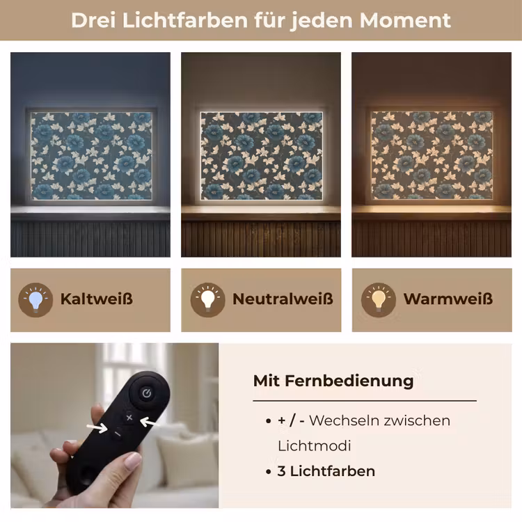 Botanisch - Bloemen - Blauw Light Box met batterij (Wandlamp) middel 907 -USP_lichtkleurDE