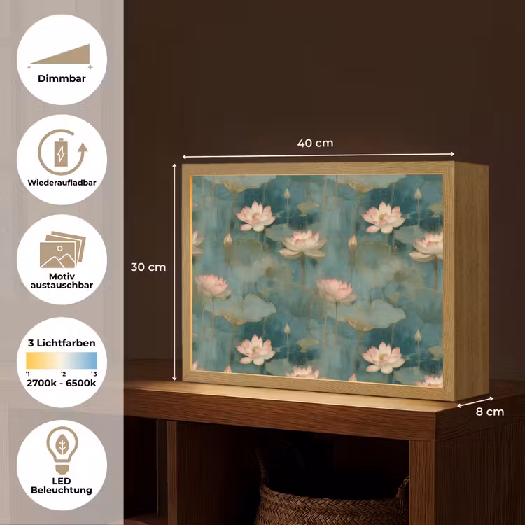 Botanisch - Bloemen - Roze Light Box met batterij (Wandlamp) middel 907 -USP_websiteoverzichtDE