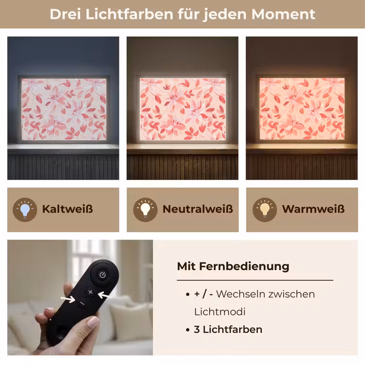 Botanisch - Bloemen - Rood Light Box met batterij (Wandlamp) middel 907 -USP_lichtkleurDE