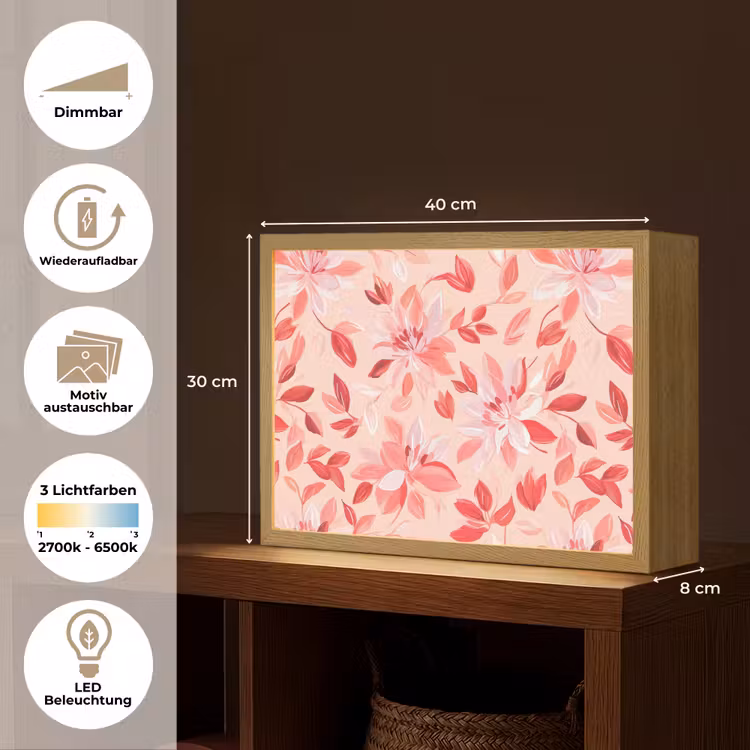 Botanisch - Bloemen - Rood Light Box met batterij (Wandlamp) middel 907 -USP_websiteoverzichtDE