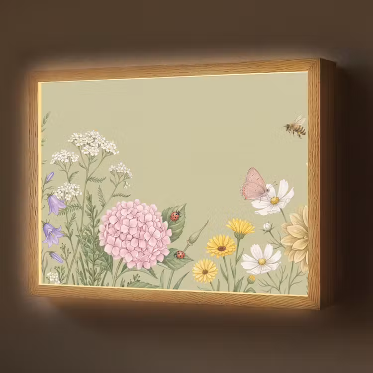 Botanisch - Bloemen - Kleurrijk Light Box met batterij (Wandlamp) middel -z3d_website