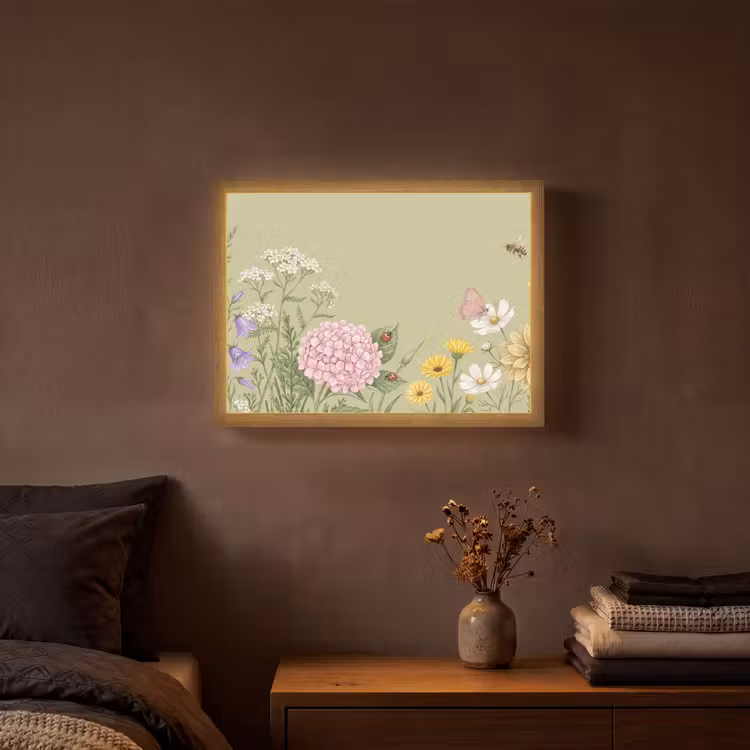 Botanisch - Bloemen - Kleurrijk Light Box met batterij (Wandlamp) middel -sfeer4