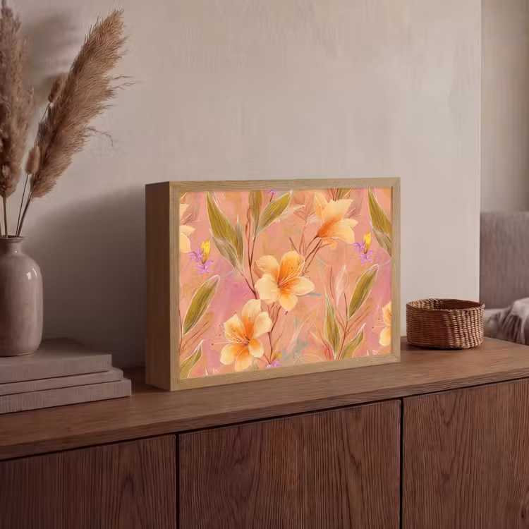 Botanisch - Bloemen - Kleurrijk Light Box met batterij (Wandlamp) middel 907 -sfeer2