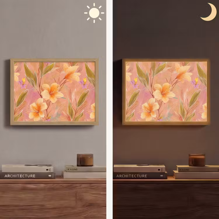 Botanisch - Bloemen - Kleurrijk Light Box met batterij (Wandlamp) middel 907 -sfeer3