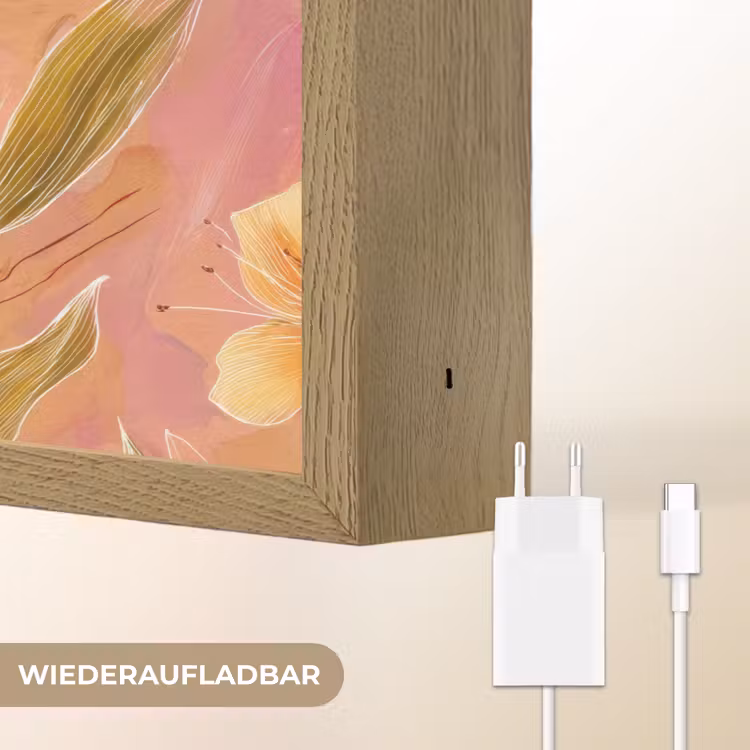 Botanisch - Bloemen - Kleurrijk Light Box met batterij (Wandlamp) middel 907 -USP_websiteoplaadbaarDE