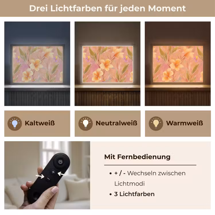 Botanisch - Bloemen - Kleurrijk Light Box met batterij (Wandlamp) middel 907 -USP_lichtkleurDE