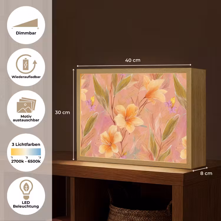 Botanisch - Bloemen - Kleurrijk Light Box met batterij (Wandlamp) middel 907 -USP_websiteoverzichtDE