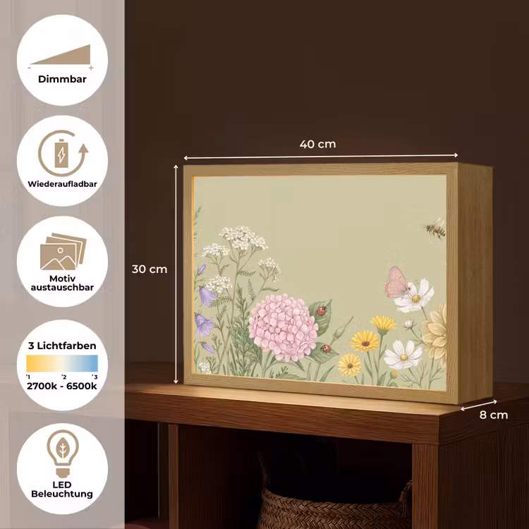 Botanisch - Bloemen - Kleurrijk Light Box met batterij (Wandlamp) middel -USP_websiteoverzichtDE