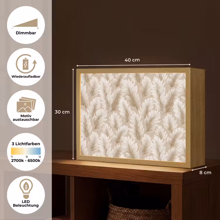 Botanisch - Patroon - Beige Light Box met batterij (Wandlamp) middel 907 -USP_websiteoverzichtDE