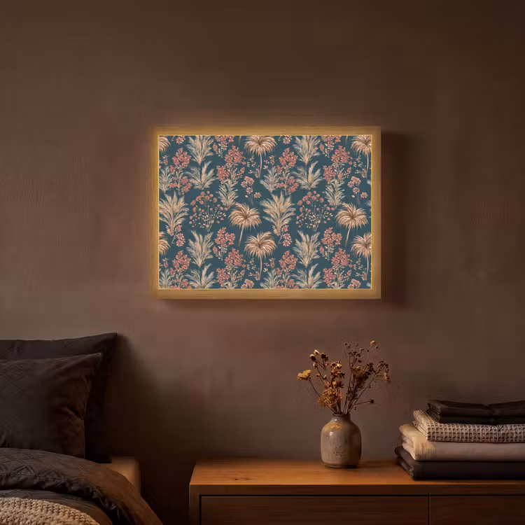 Botanisch - Patroon - Blauw Light Box met batterij (Wandlamp) middel 907 -sfeer4