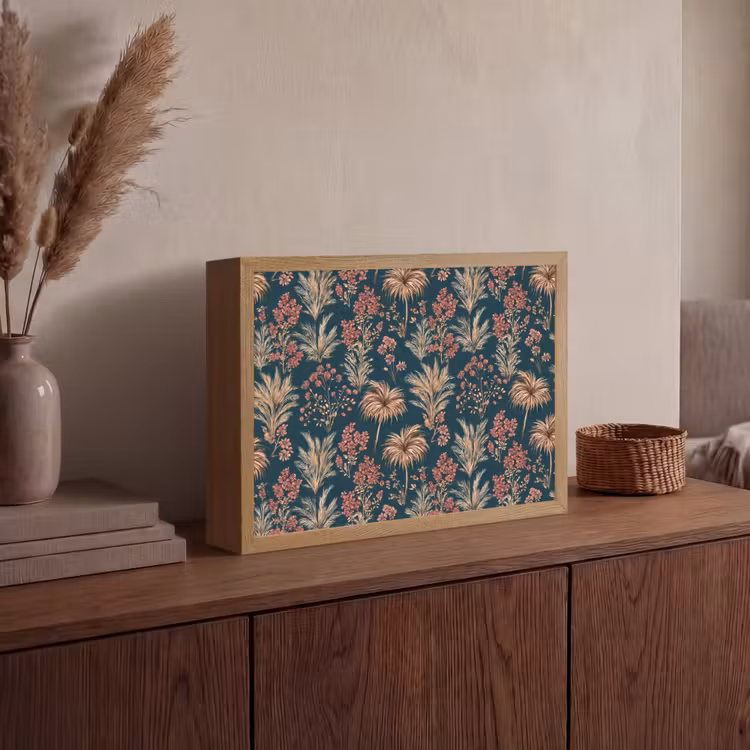 Botanisch - Patroon - Blauw Light Box met batterij (Wandlamp) middel 907 -sfeer2