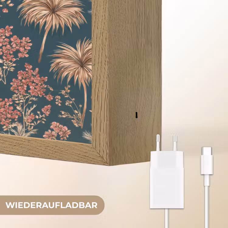 Botanisch - Patroon - Blauw Light Box met batterij (Wandlamp) middel 907 -USP_websiteoplaadbaarDE