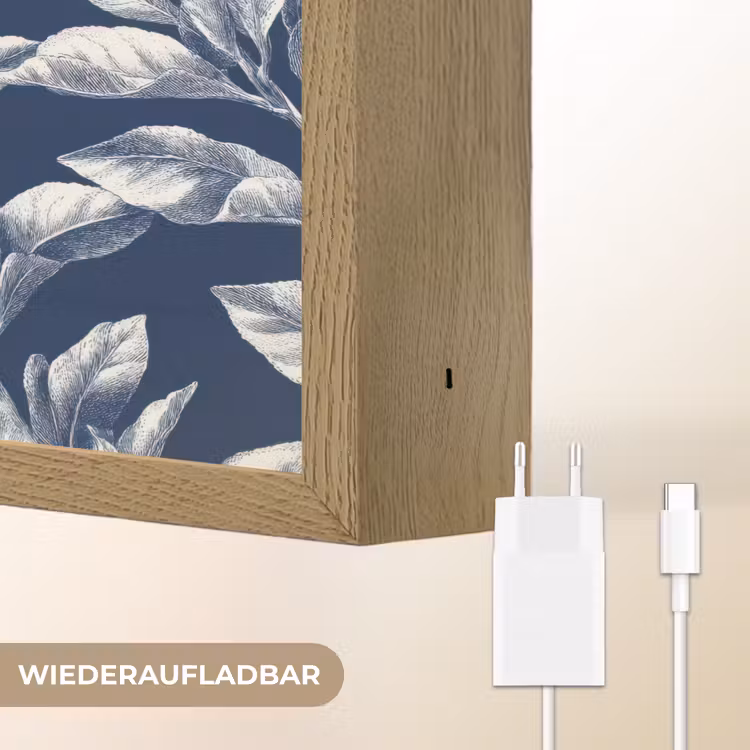 Botanisch - Patroon - Blauw Light Box met batterij (Wandlamp) middel 907 -USP_websiteoplaadbaarDE