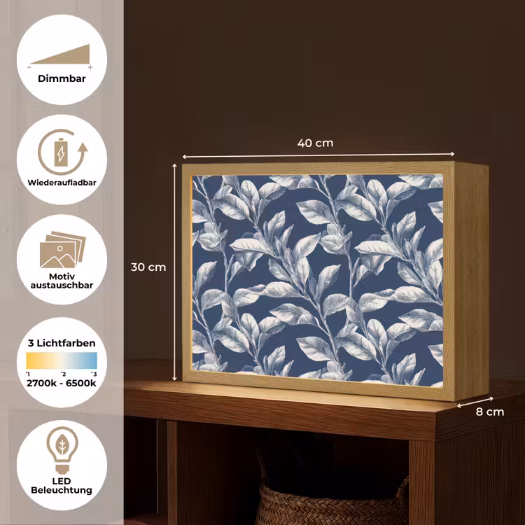 Botanisch - Patroon - Blauw Light Box met batterij (Wandlamp) middel 907 -USP_websiteoverzichtDE