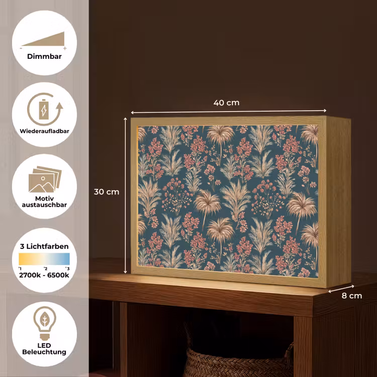 Botanisch - Patroon - Blauw Light Box met batterij (Wandlamp) middel 907 -USP_websiteoverzichtDE