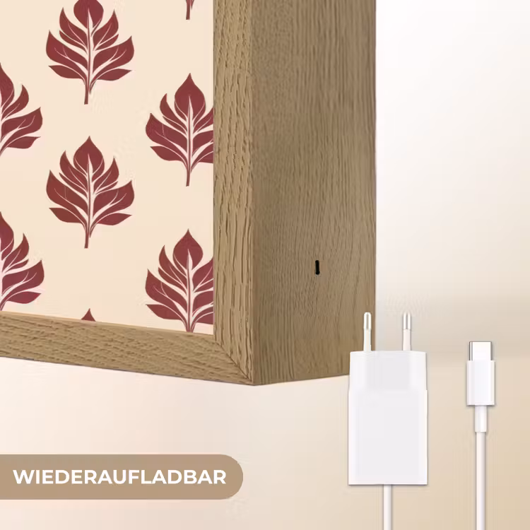 Botanisch - Patroon - Bordeaux Light Box met batterij (Wandlamp) middel 907 -USP_websiteoplaadbaarDE