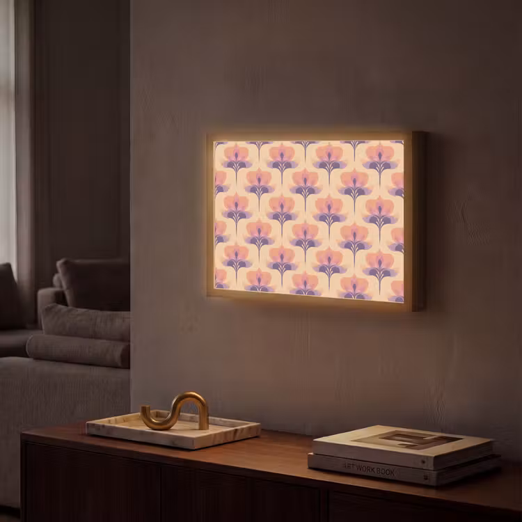 Botanisch - Patroon - Pastel Light Box met batterij (Wandlamp) middel 907 -sfeer1