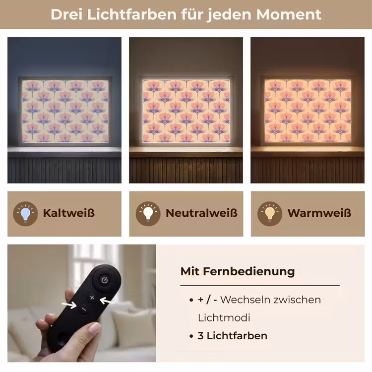 Botanisch - Patroon - Pastel Light Box met batterij (Wandlamp) middel 907 -USP_lichtkleurDE