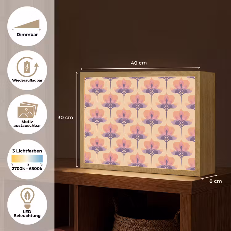 Botanisch - Patroon - Pastel Light Box met batterij (Wandlamp) middel 907 -USP_websiteoverzichtDE